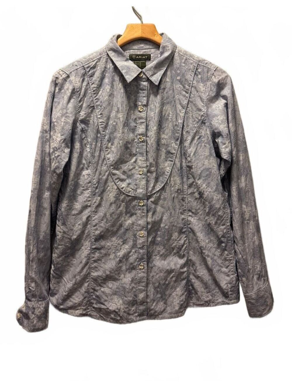 Ariat Women's Blue Floral Stripe Button Up Shirts Western Long Sleeve Size M